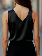V-Neck Sleeveless Blouse, Satin Finish, All-Season Top For Work & Casual Outfits, Stylish Women’s Clothing