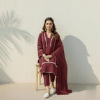 Classic Solid Cotton Ethnic 3-Piece Suit With Lace Embellishment