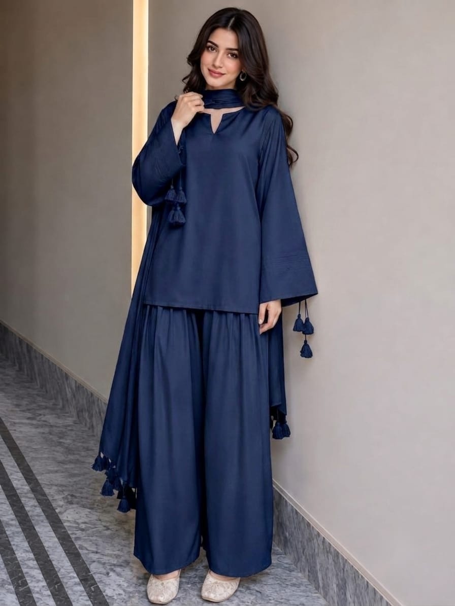 Deep Red Pure Lawn Farshi Shalwar Three -Piece Suit
