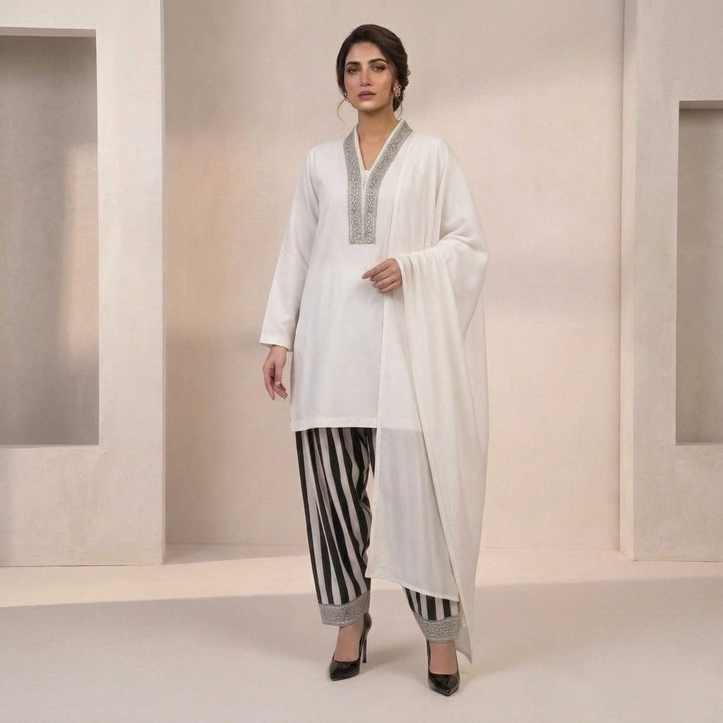 Elegant Black & White Striped Luxury Pret