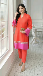 NISWA STYLE Elegant Cotton Contrast Suit – Two - Tone Long Shirt With Matching Trouser, Trendy Contrast Hem Shirt And Trouser.