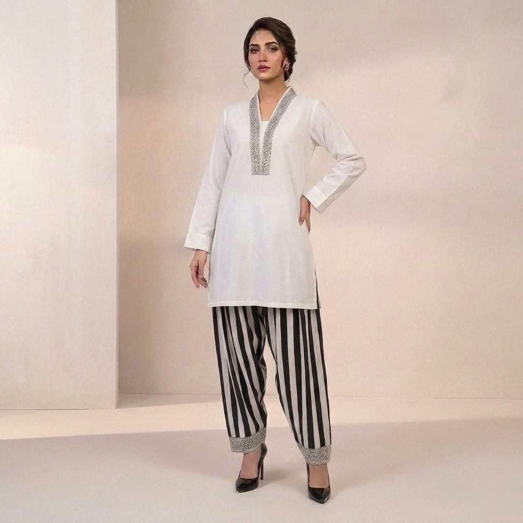 Elegant Black & White Striped Luxury Pret