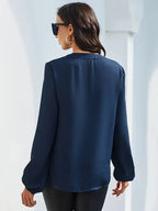 Casual V-Neck Lantern Sleeve Solid Shirt – Elegant Loose Fit Blouse For Styling Work And Daily Wear