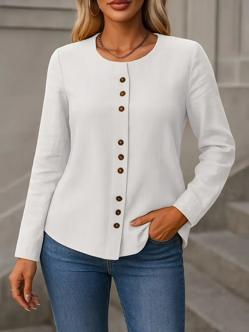 Fashionable Button-Up Shirt, Adjustable 3/4 Sleeve Button Professional And Casual Attire With Refined Design