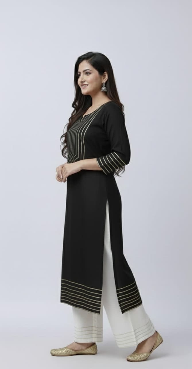 Pure Rayon Kurti Palazzo Suit For Women – NISWA STYLE Traditional Gotta Patti Embellished Ethnic Set.