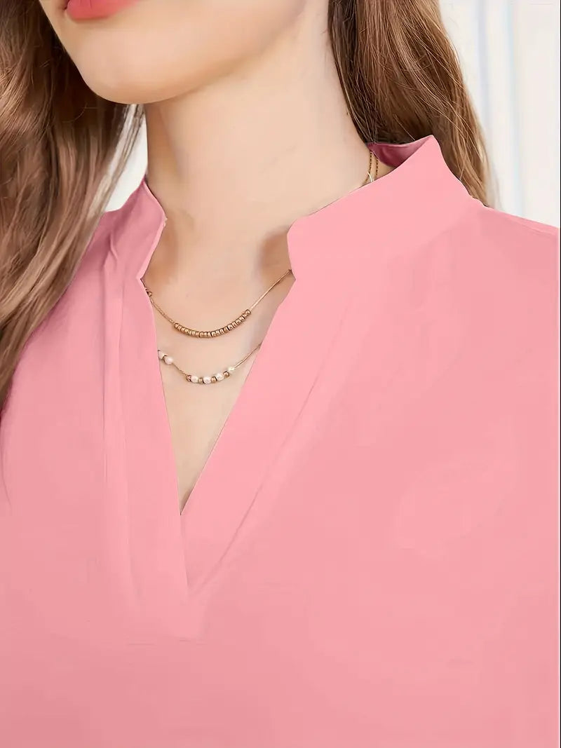 Mid-Sleeve Stand-Up Collar Top, Elegant Casual And Formal Wear, Sophisticated Flowing Silhouette