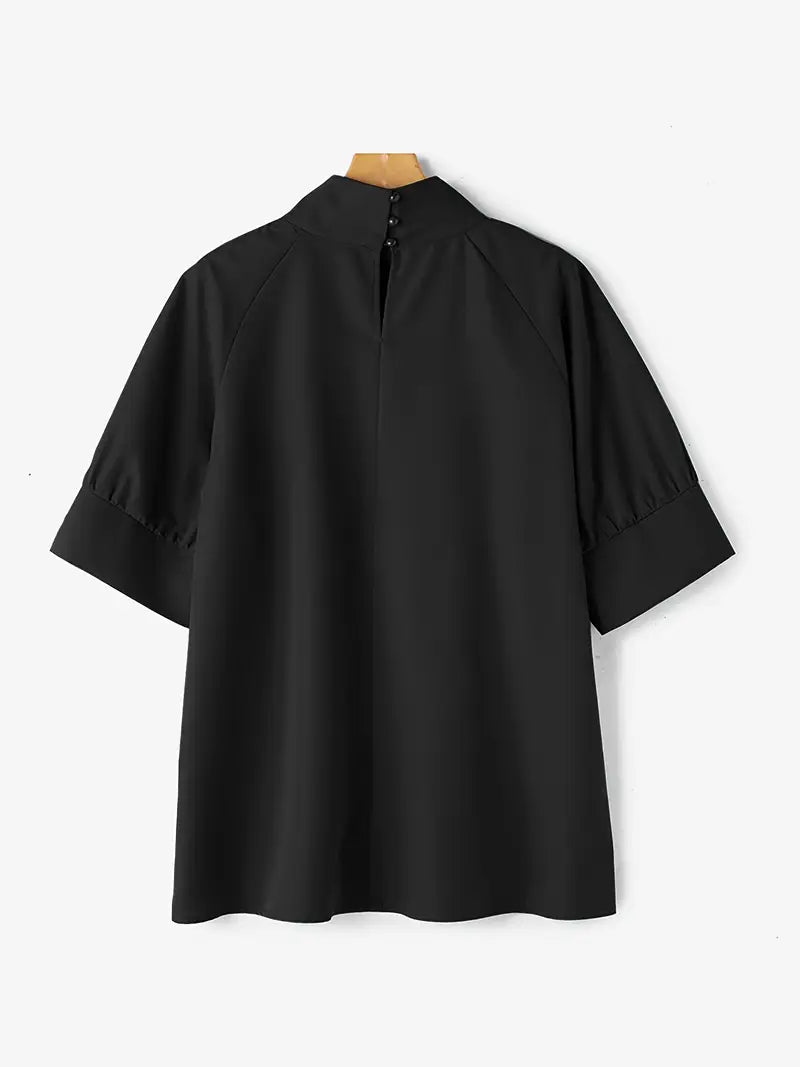 NISWA STYLE Casual Turtleneck Tunic Top – Half Sleeve  Non-Stretch Woven Fabric, High Neck Loose Fit Shirt For Women