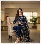 Asymmetrical Gota Patti Kurta Set – Light Gold Embroidered Bodice, Flounce Sleeves, Gold Trim Salwar Kameez With Sheer Gota Dupatta.