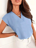 Elegant Sleeveless V-Neck Top, Button-Front Blouse, Minimalist Smooth Texture, Stylish Casual Outfit