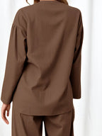 Women’s Elegant Two-Piece Set – Loose-Fit Long Sleeve Button-Up Top & High-Waist Wide-Leg Pants | Flowy Outfit For Casual To Semi-Formal Wear