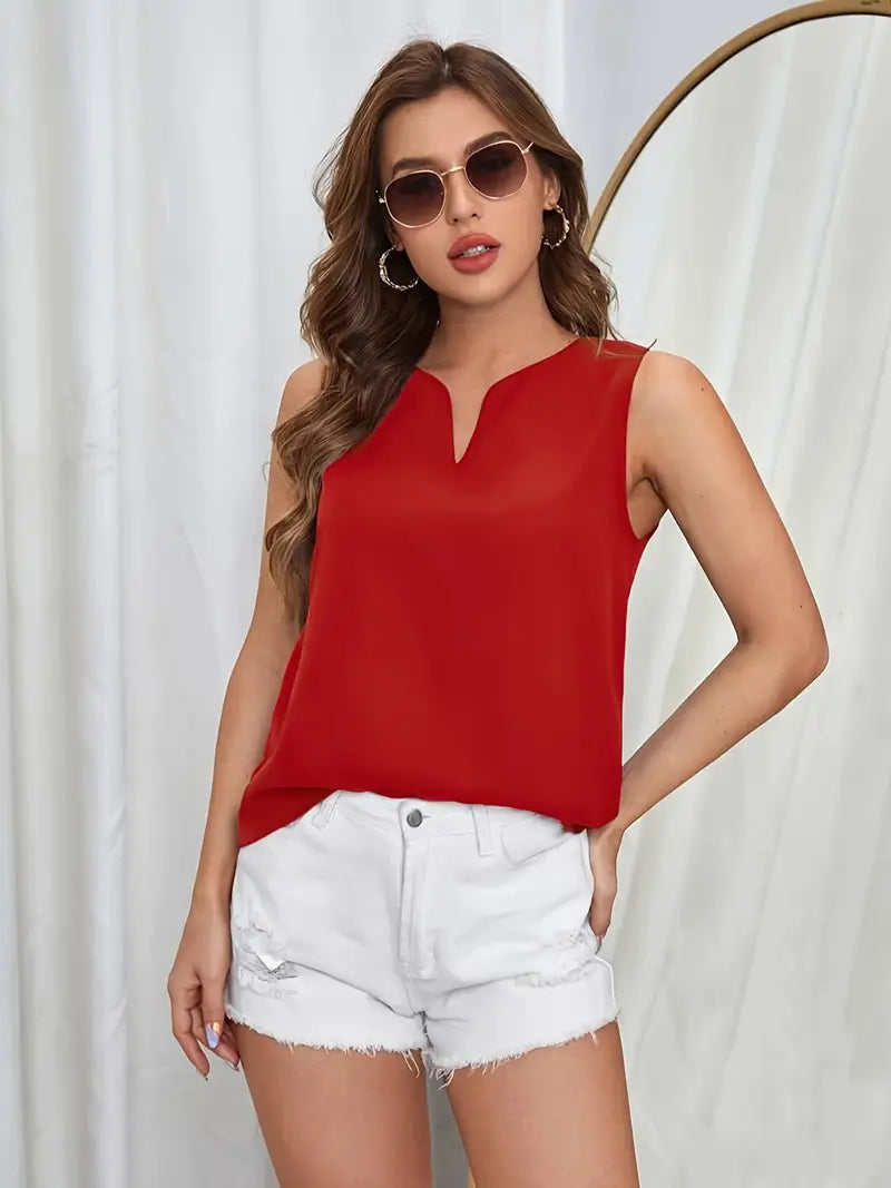 Solid Notch Neck Tank Top, Casual Sleeveless Top, Lightweight And Comfortable, Versatile Women’s Clothing