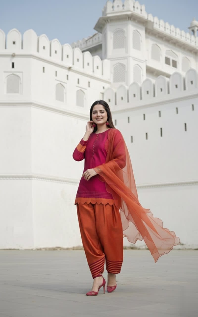 Premium Three Piece Cotton Silk Suit With Organza Dupatta - Stitched Shirt & Trouser Set