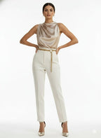 Women’s Elegant Sleeveless Blouse – Beige & Neutral Shades | Non-See-Through Top -  Formal Blouse For Stylish Women