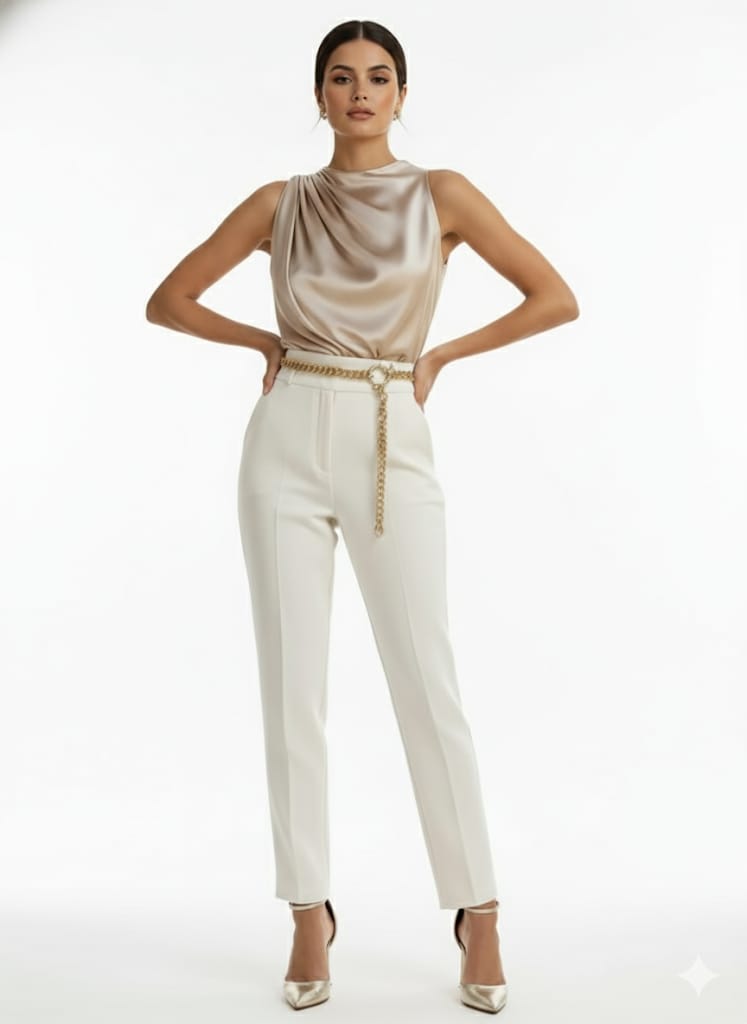 Women’s Elegant Sleeveless Blouse – Beige & Neutral Shades | Non-See-Through Top -  Formal Blouse For Stylish Women