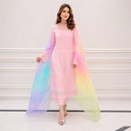 Pastel Baby Pink Luxury Pret Suit With Rainbow Ombre Dupatta