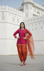 Premium Three Piece Cotton Silk Suit With Organza Dupatta - Stitched Shirt & Trouser Set