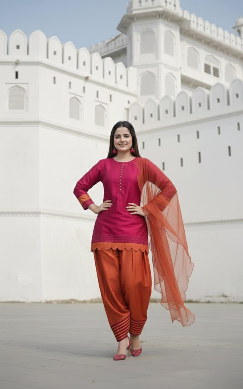 Premium Three Piece Cotton Silk Suit With Organza Dupatta - Stitched Shirt & Trouser Set