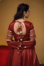 Premium Black Gota Patti Anarkali Pant Set For Women – Silk Long Anarkali With Different Shade Chiffon Dupatta & Embellished Pants.