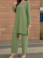 Elegant Women’s 2-Piece Set – Loose Round Neck Long Sleeve Top & Casual Wide-Leg Pants | Cozy Loungewear Outfit, Stylish Two-Piece Suit