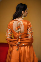 Premium Black Gota Patti Anarkali Pant Set For Women – Silk Long Anarkali With Different Shade Chiffon Dupatta & Embellished Pants.