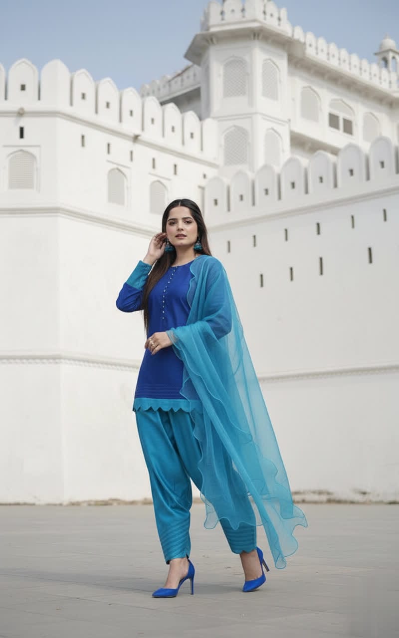 Premium Three Piece Cotton Silk Suit With Organza Dupatta - Stitched Shirt & Trouser Set