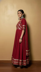 Premium Black Gota Patti Anarkali Pant Set For Women – Silk Long Anarkali With Different Shade Chiffon Dupatta & Embellished Pants.