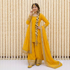 Elegant Yellow Lace Kurta Suit With Gold Embroidered Trousers