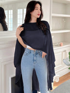 Niswa Style Women's Asymmetric Chiffon Blouse - Lightweight Spring Summer Pullover Shirt
