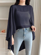 Niswa Style Women's Asymmetric Chiffon Blouse - Lightweight Spring Summer Pullover Shirt