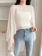 Niswa Style Women's Asymmetric Chiffon Blouse - Lightweight Spring Summer Pullover Shirt