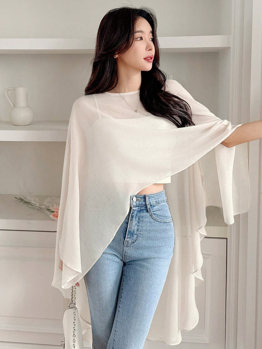 Niswa Style Women's Asymmetric Chiffon Blouse - Lightweight Spring Summer Pullover Shirt