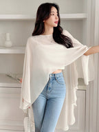 Niswa Style Women's Asymmetric Chiffon Blouse - Lightweight Spring Summer Pullover Shirt